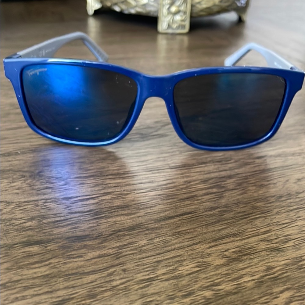 Salvatore Ferragamo Matte Blue Rectangular Sunglasses